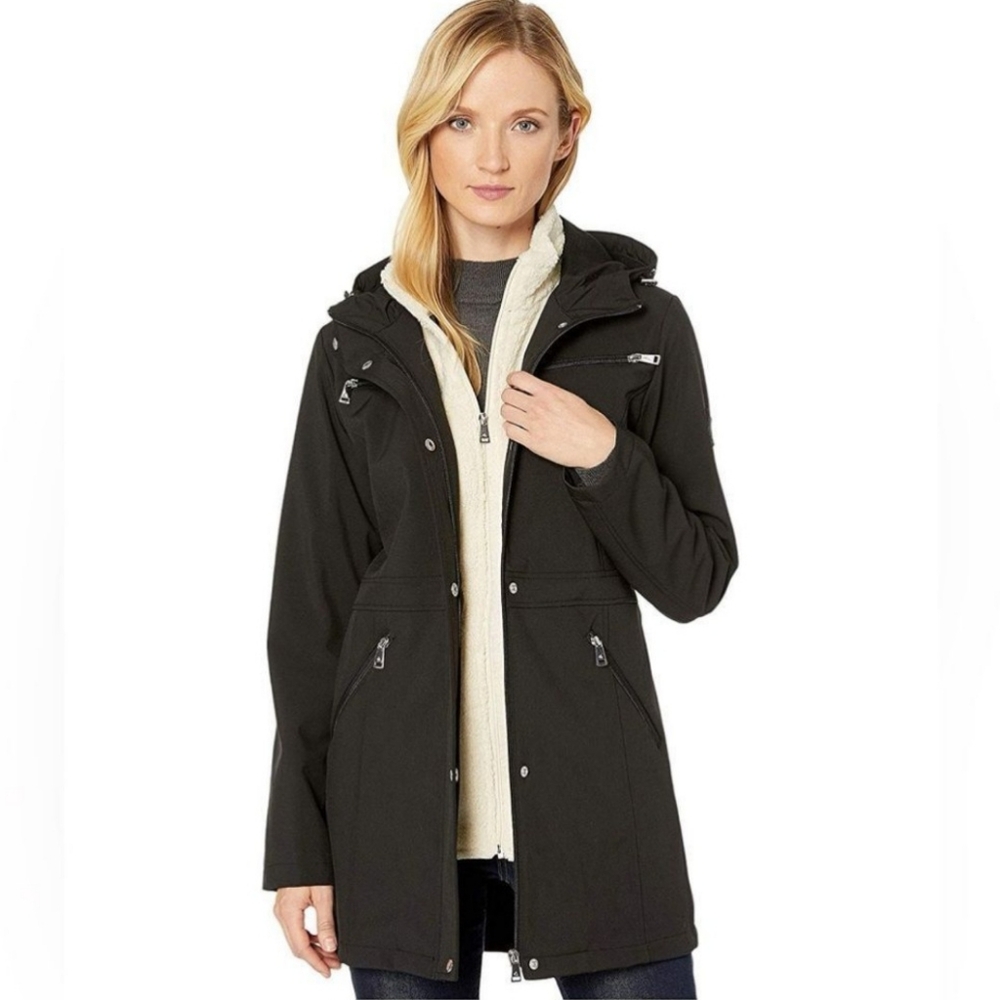 Lauren Ralph Lauren black label soft shell hooded green coat size medium  preppy